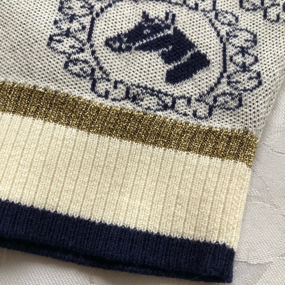 Gucci Equestrian Jacquard Polo Short Sleeves Sweater Cream/Navy Women's Size XS - Picture 16 of 16